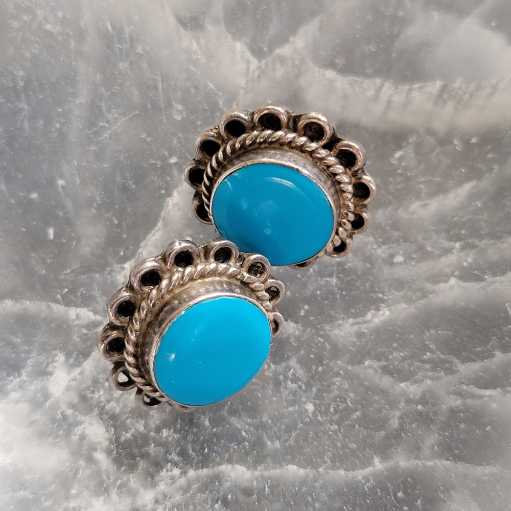 Taxco Mexico Vintage Sterling Silver Turquoise Earrings